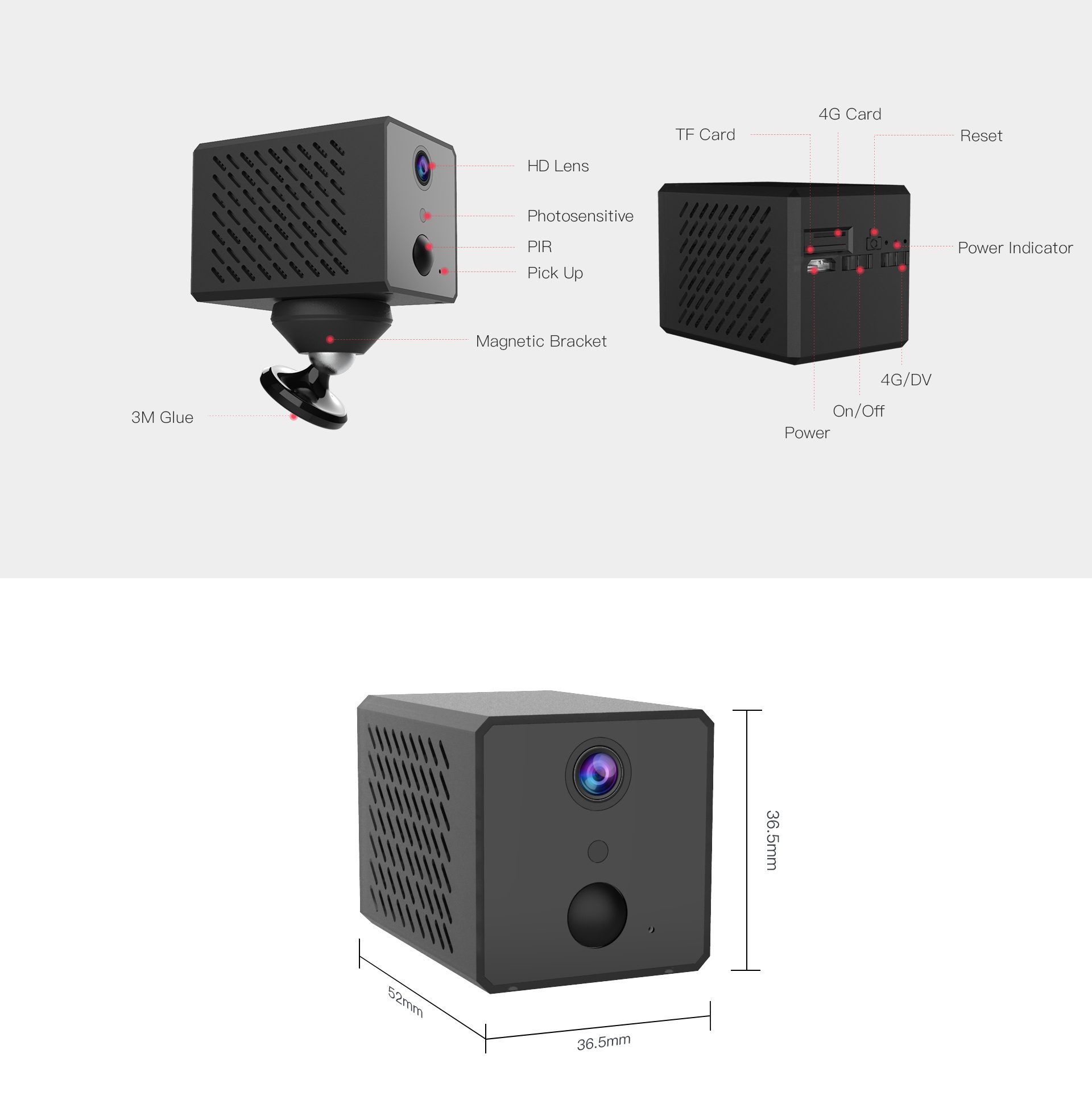 CB72 4G (sim kort) -batteri Minikamera 1080P